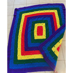 Rainbow Knit Crochet Afghan Blanket Throw 45x51 Pride Granny Maximalist
